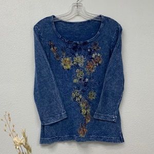 Y2K Boho/Grunge Style Floral 3/4 Sleeve Top